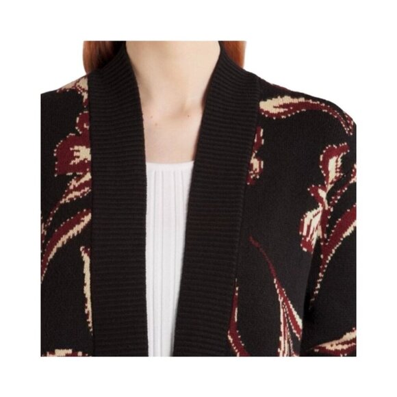 Les Serein Cardigan Size L Black Burgundy Ivory Floral Chunky Knit StitchFix New - Picture 5 of 11